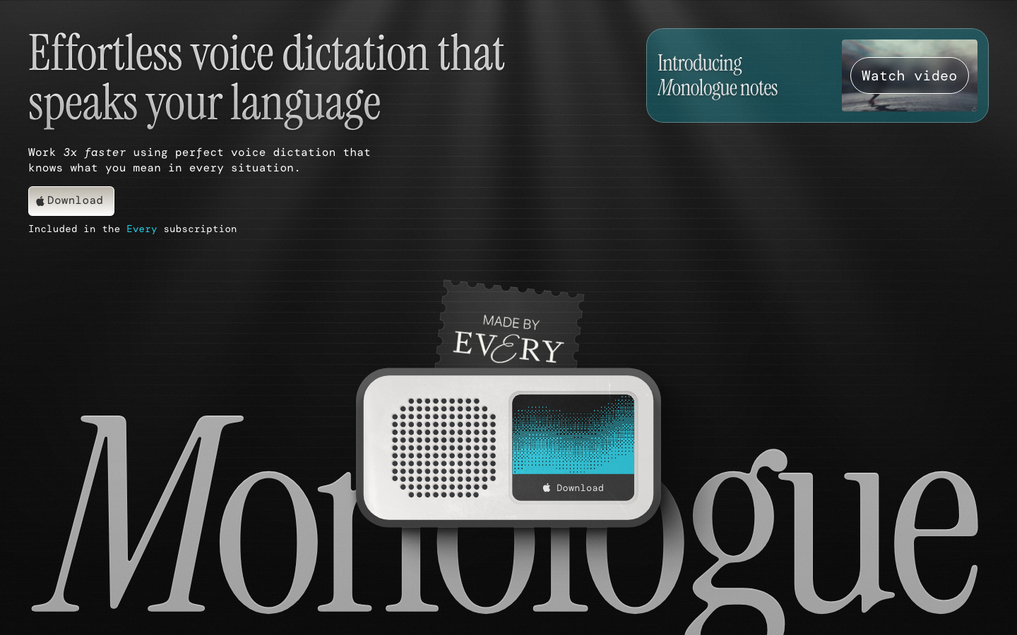 Screenshot of monologue.to — AI website design
