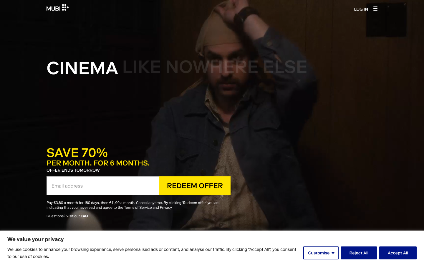 Screenshot of mubi.com — Media & Culture website design