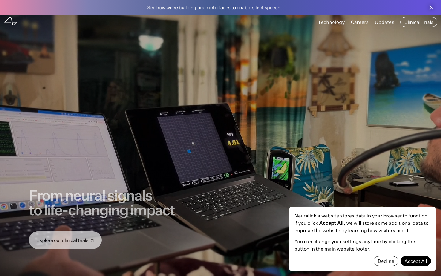 Screenshot of neuralink.com — AI website design