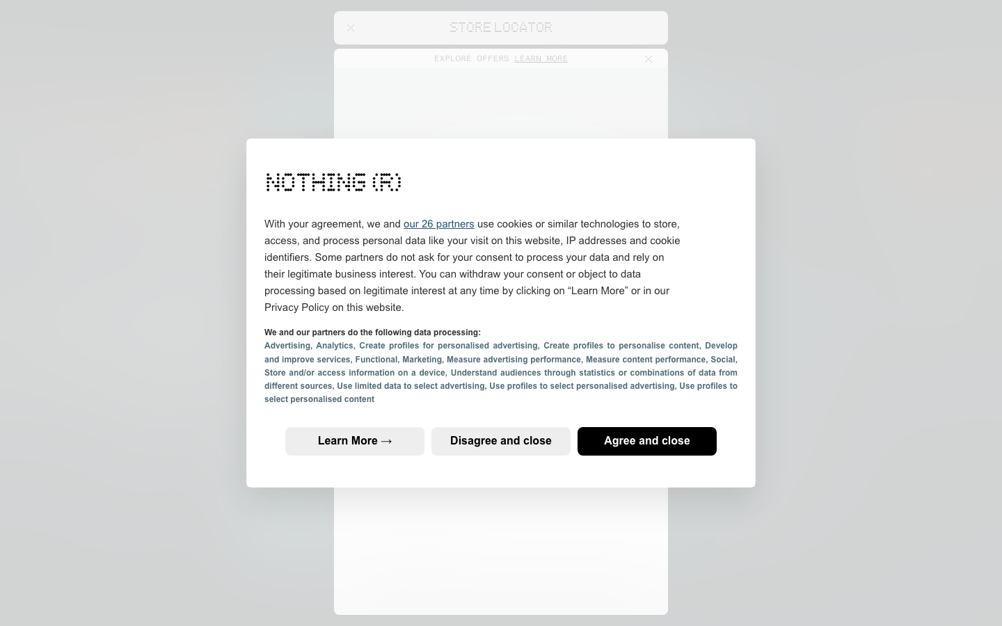 Screenshot of nothing.tech — Hardware & Mobility website design
