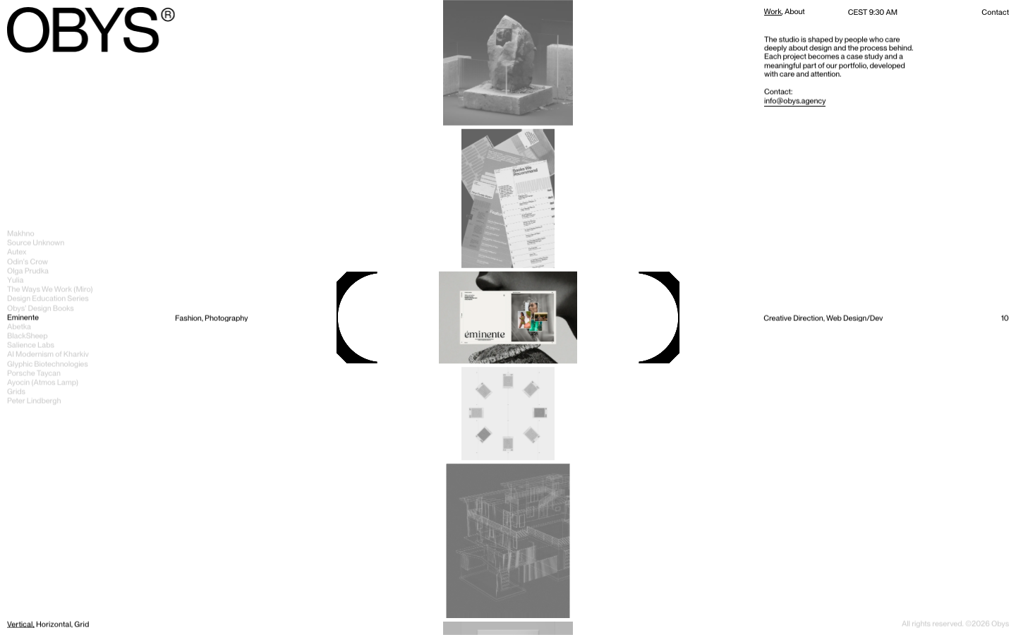 Screenshot of obys.agency — Design & Studios website design