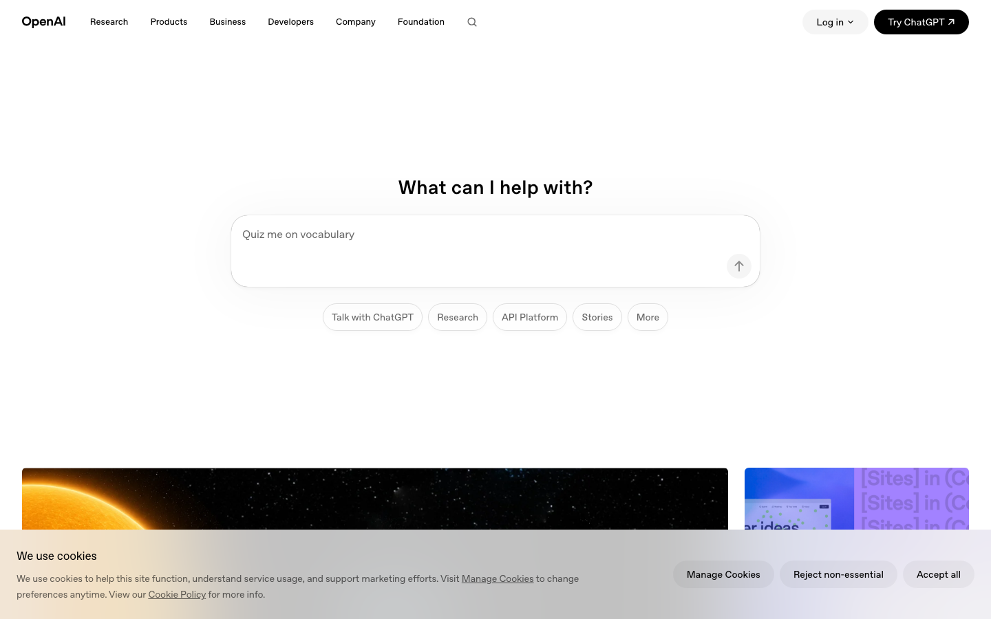 Screenshot of openai.com — AI website design