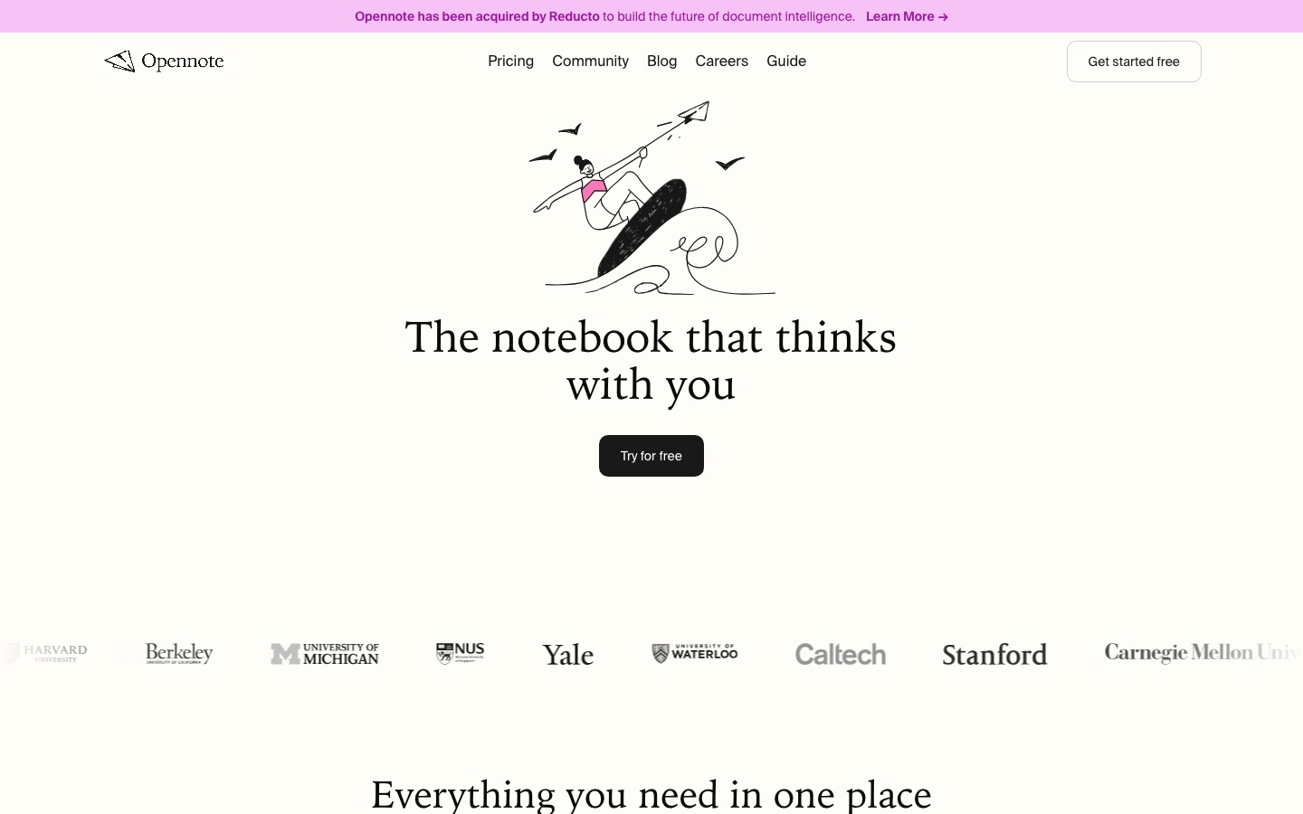 Screenshot of opennote.com — AI website design