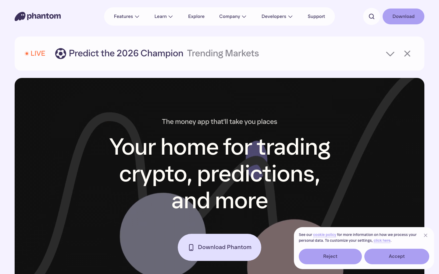 Screenshot of phantom.com — Crypto & Web3 website design