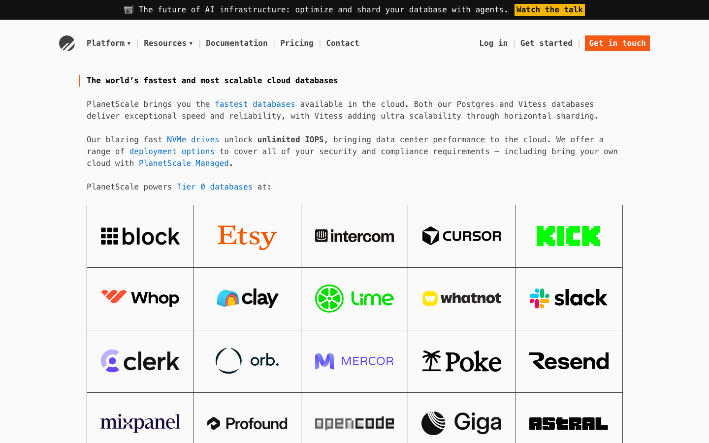Screenshot of planetscale.com — Dev Tools website design