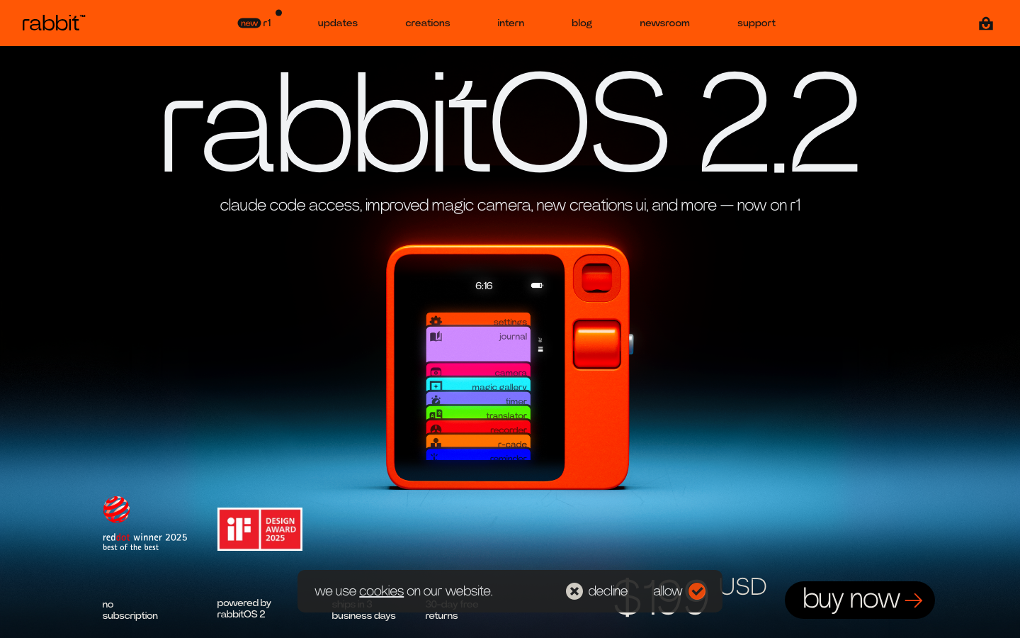 Screenshot of rabbit.tech — Hardware & Mobility website design