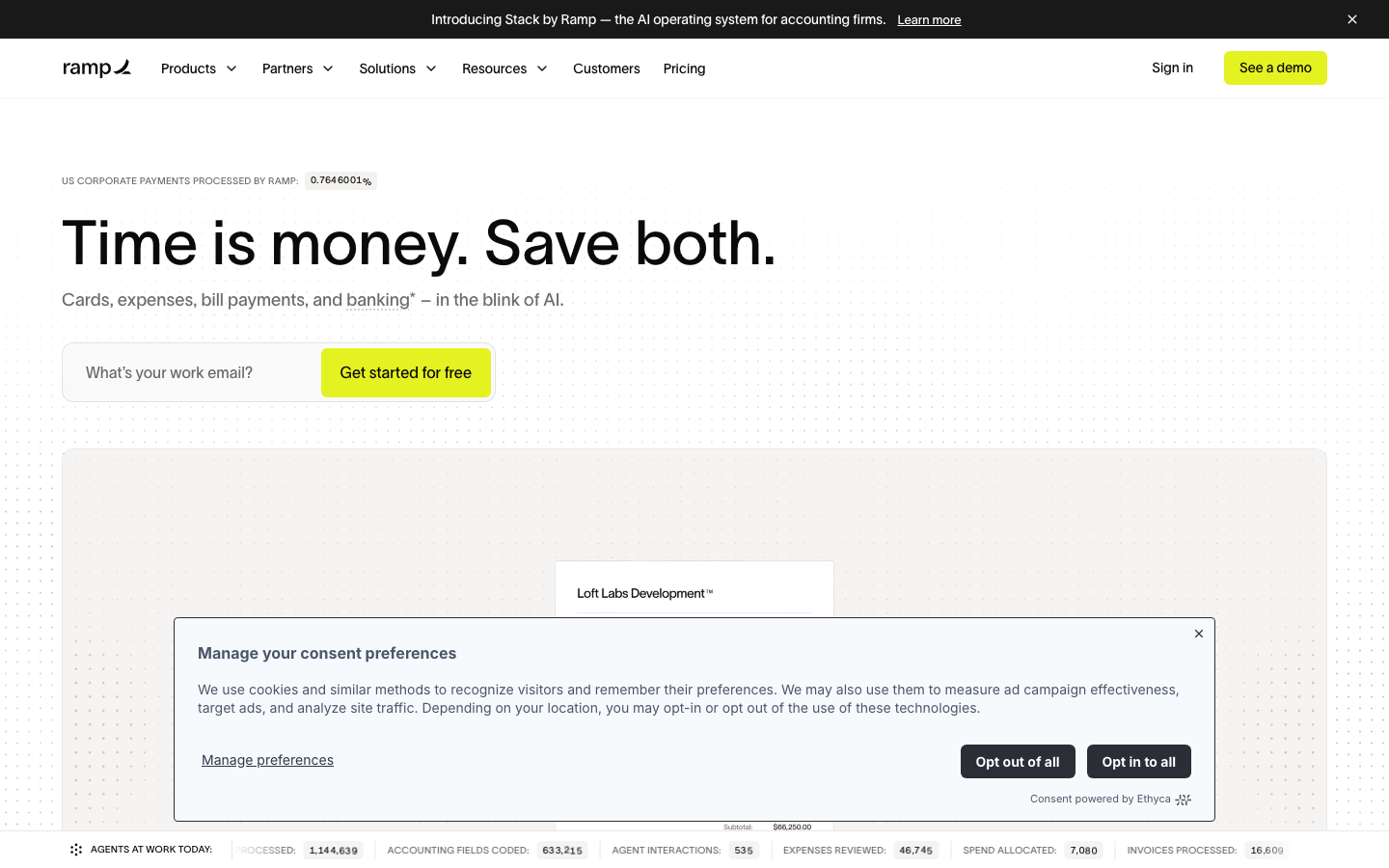 Screenshot of ramp.com — Fintech website design