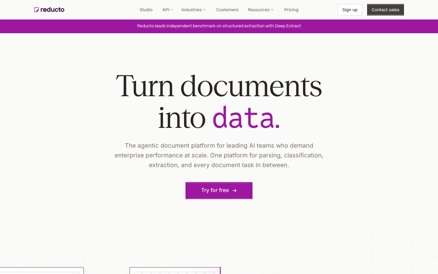 Screenshot of reducto.ai — AI website design