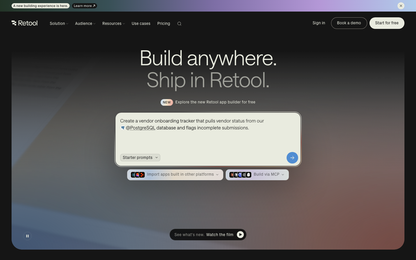 Screenshot of retool.com — Dev Tools website design