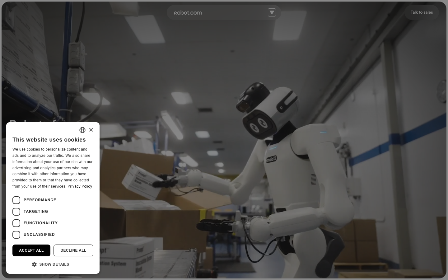 Screenshot of robot.com — Hardware & Mobility website design