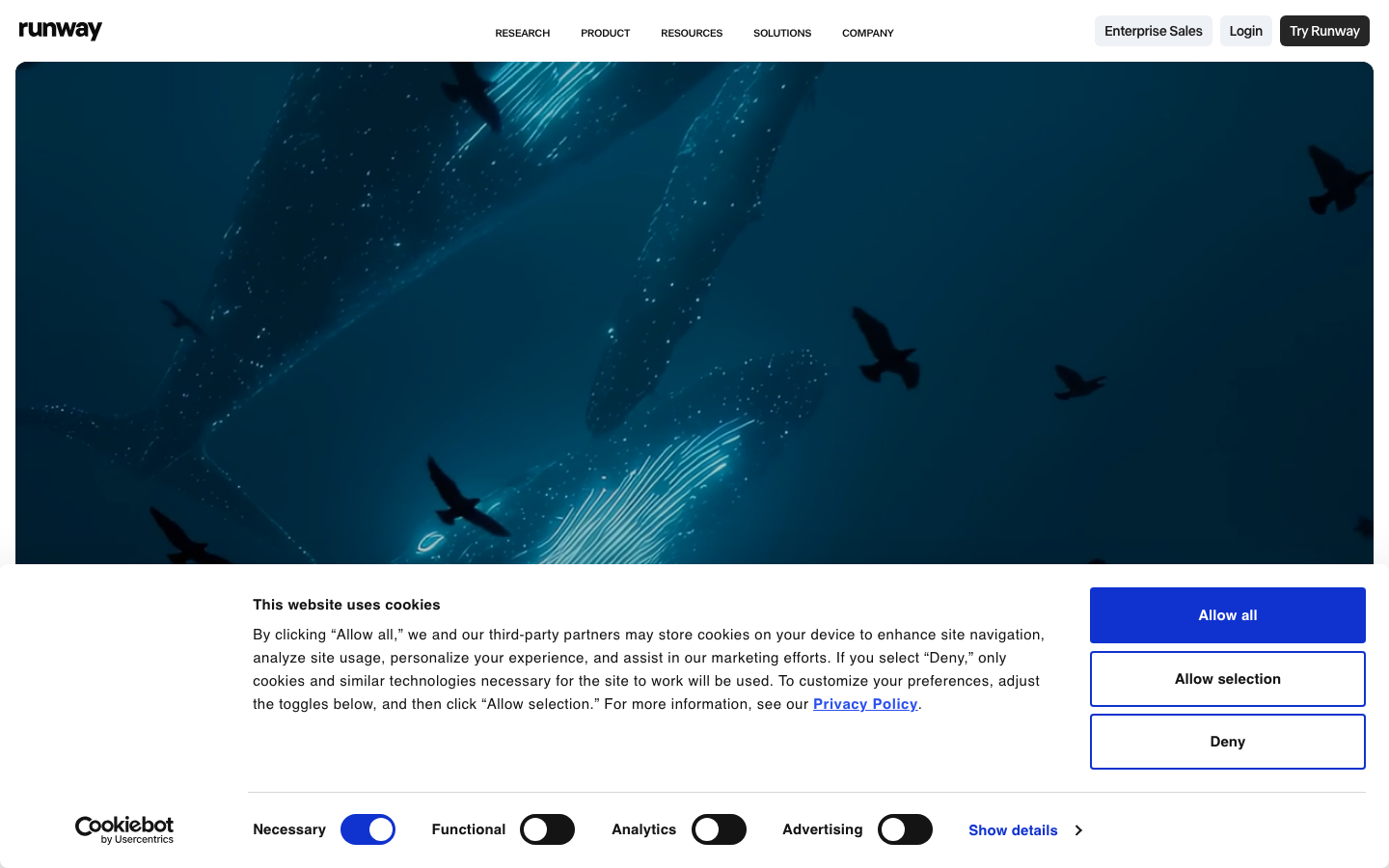 Screenshot of runwayml.com — AI website design