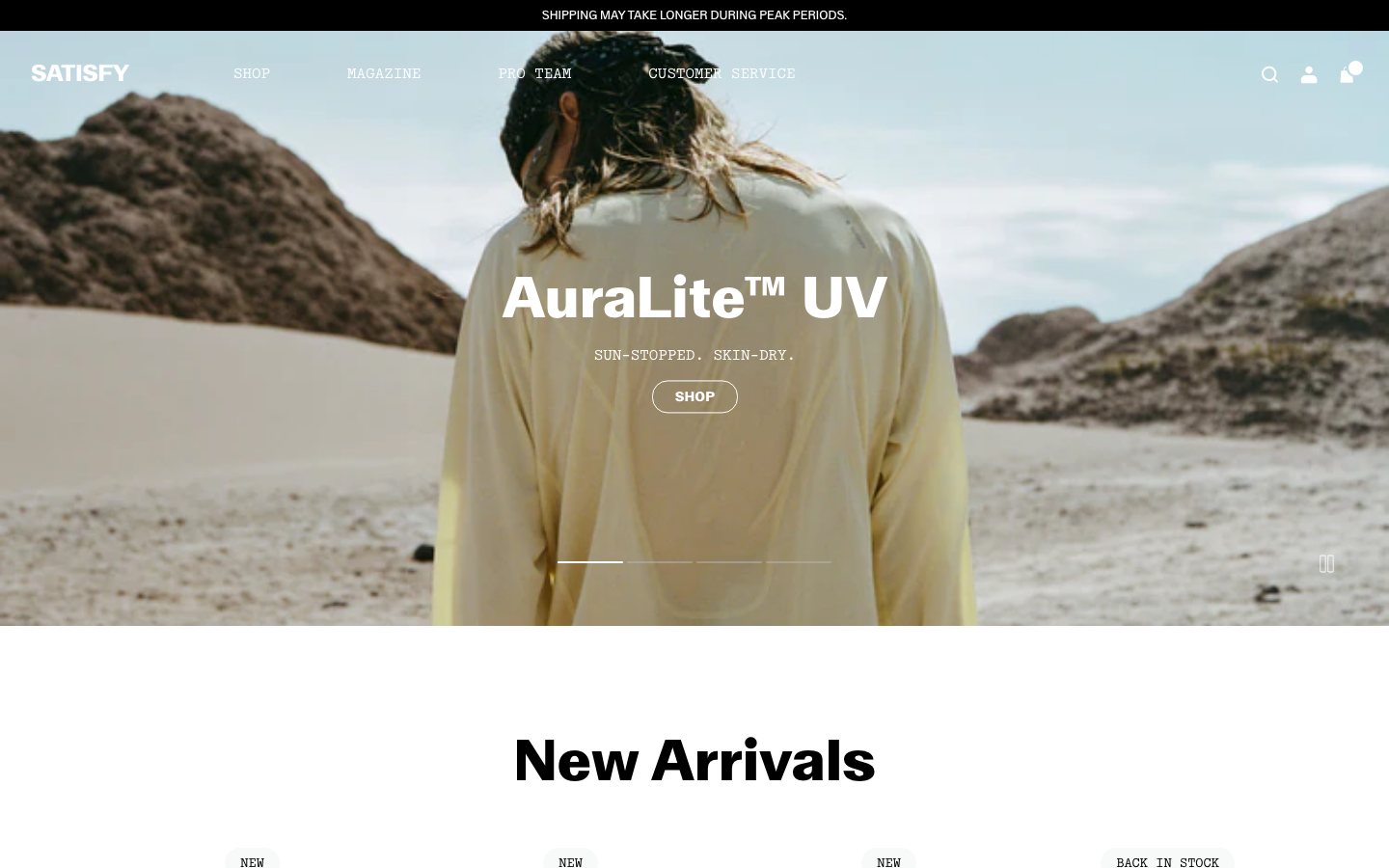 Screenshot of satisfyrunning.com — E-commerce website design