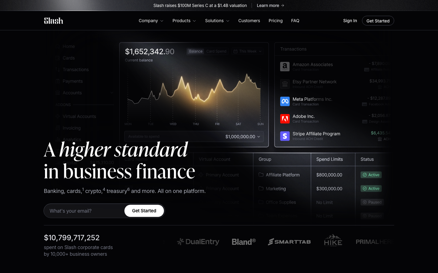 Screenshot of slash.com — Fintech website design