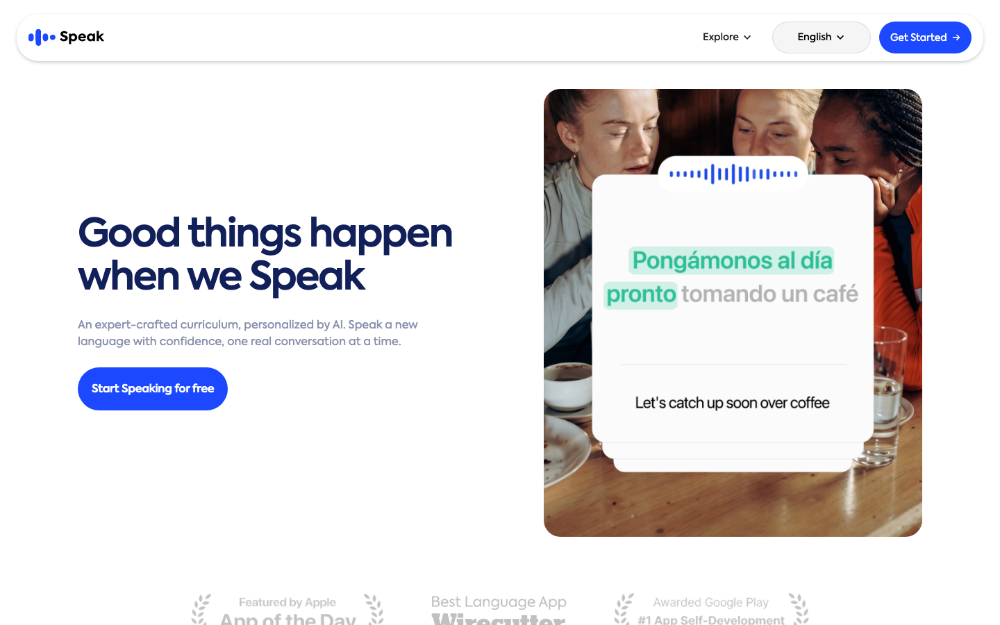 Screenshot of speak.com — AI website design