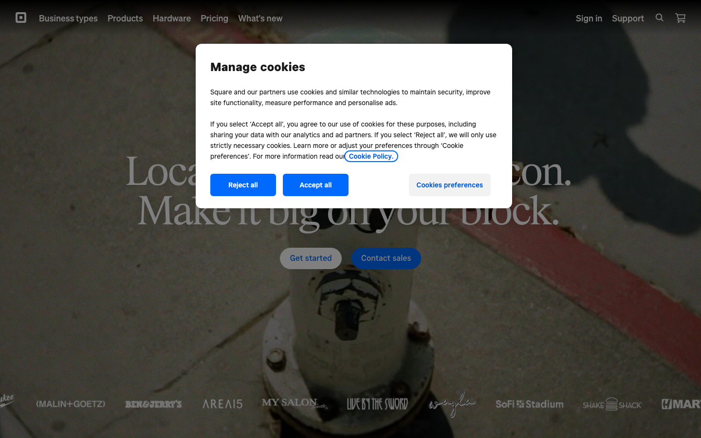 Screenshot of squareup.com — Fintech website design