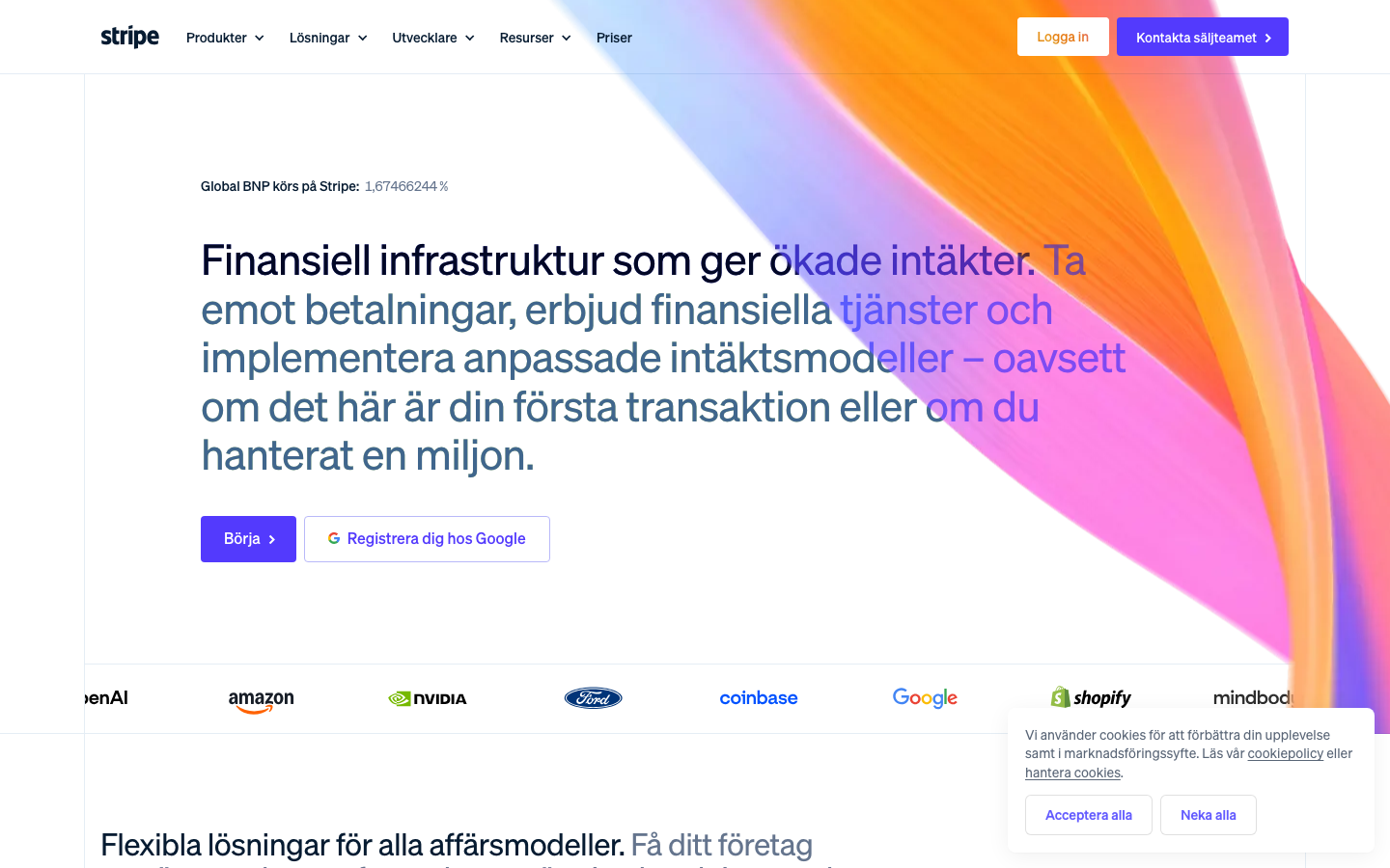 Screenshot of stripe.com — Fintech website design