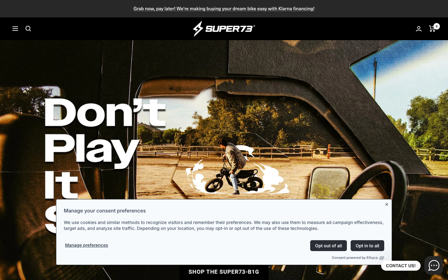 Screenshot of super73.com — Hardware & Mobility website design