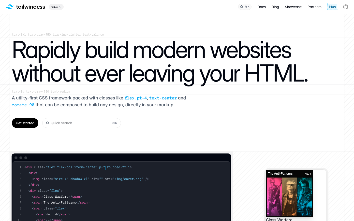 Screenshot of tailwindcss.com — Dev Tools website design