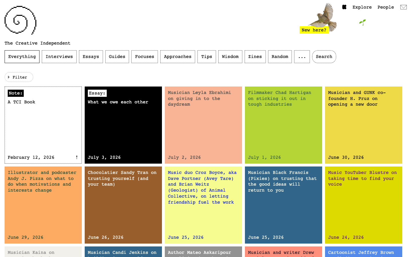 Screenshot of thecreativeindependent.com — Media & Culture website design