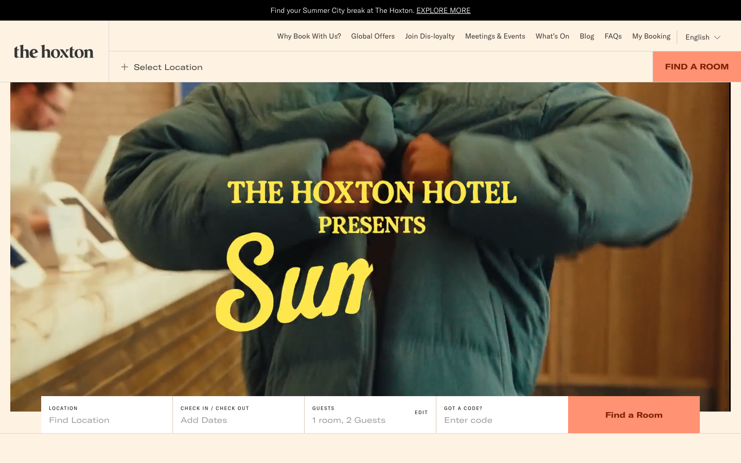 Screenshot of thehoxton.com — Other website design