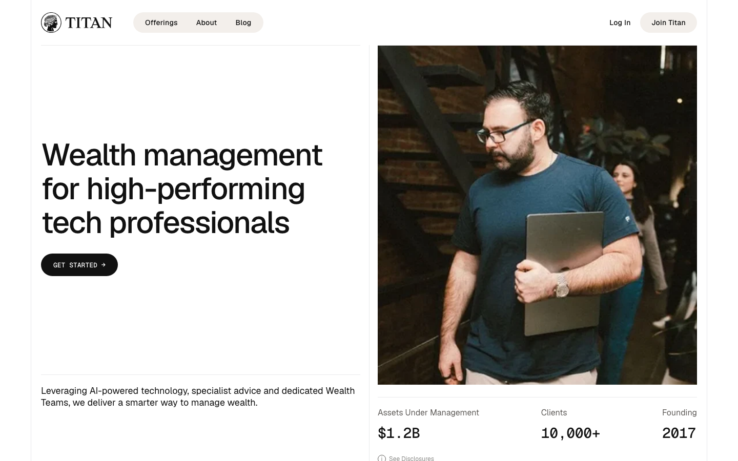 Screenshot of titan.com — Fintech website design
