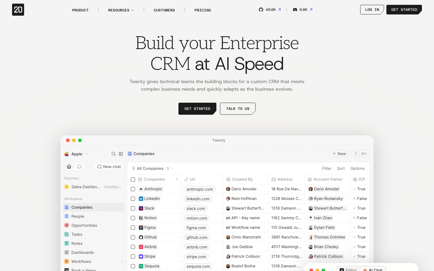 Screenshot of twenty.com — Dev Tools website design