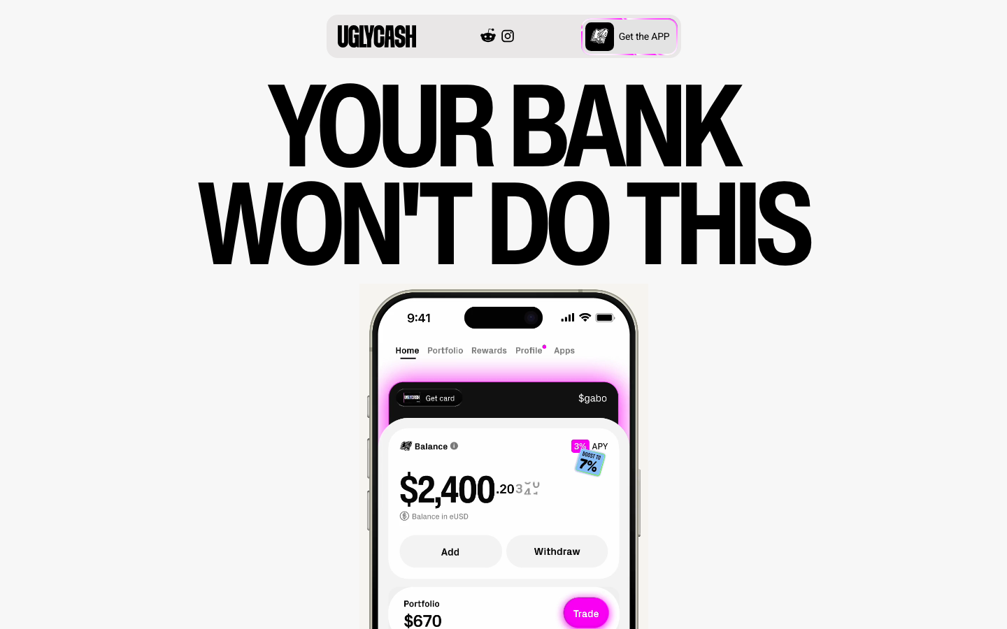 Screenshot of ugly.cash — Fintech website design