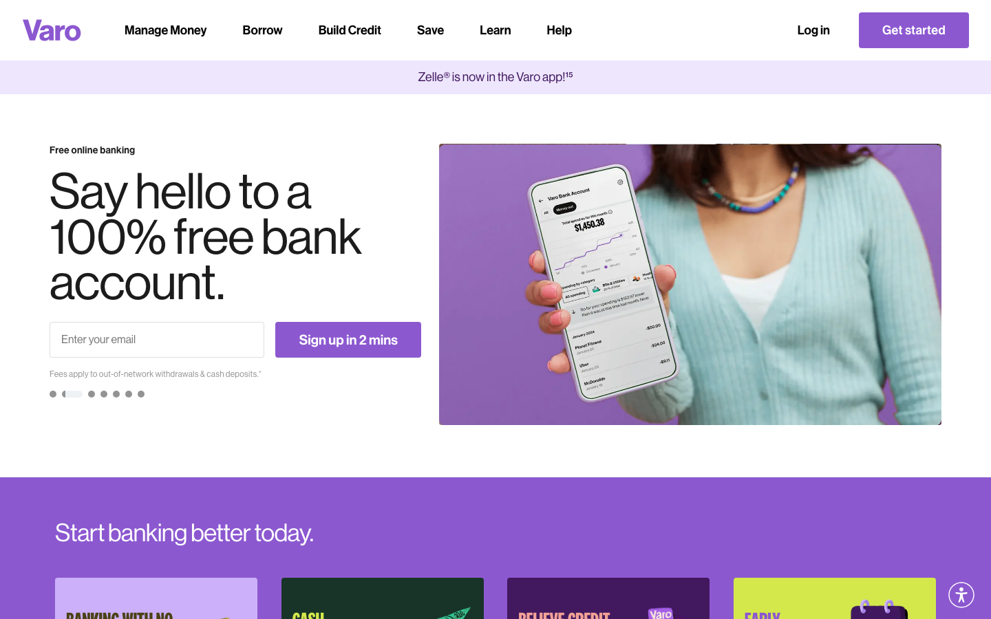 Screenshot of varomoney.com — Fintech website design