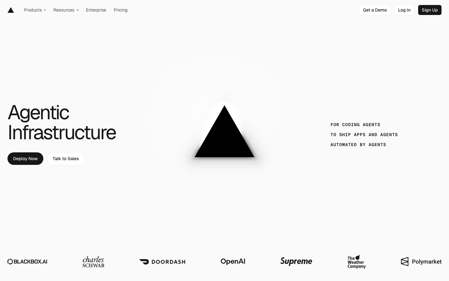 Screenshot of vercel.com — Dev Tools website design