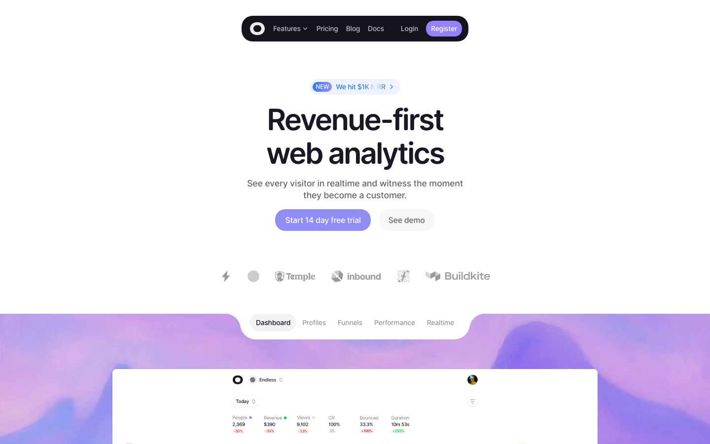 Screenshot of visitors.now — SaaS & Productivity website design