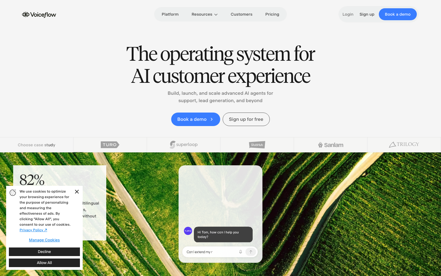 Screenshot of voiceflow.com — AI website design