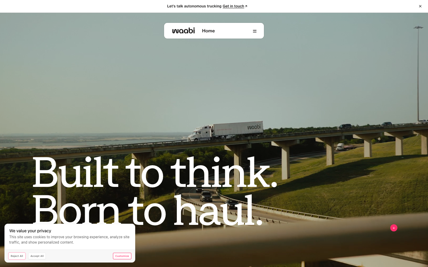 Screenshot of waabi.ai — AI website design