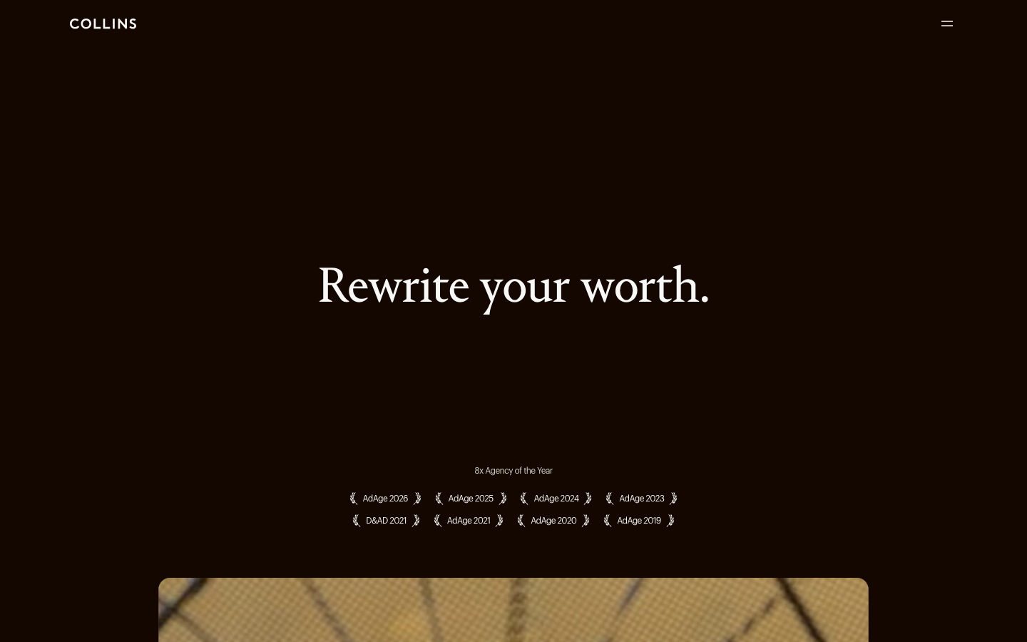 Screenshot of wearecollins.com — Design & Studios website design