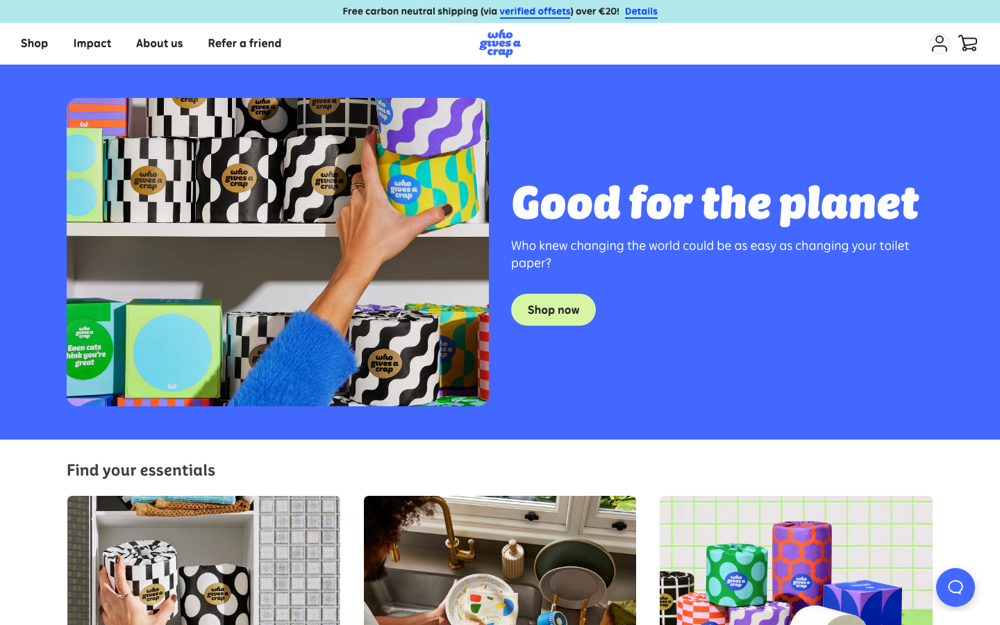 Screenshot of whogivesacrap.org — Food & Beverage website design