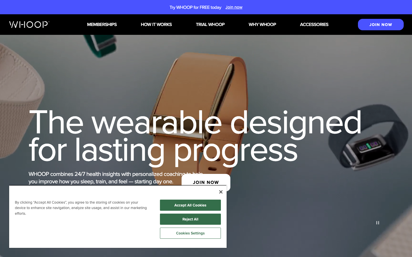 Screenshot of whoop.com — Health & Wellness website design