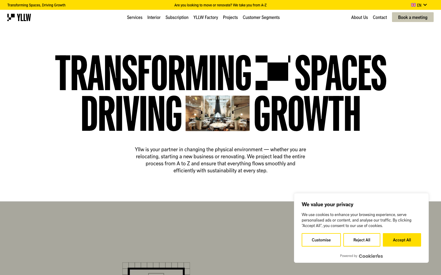 Screenshot of yllw.com — Design & Studios website design