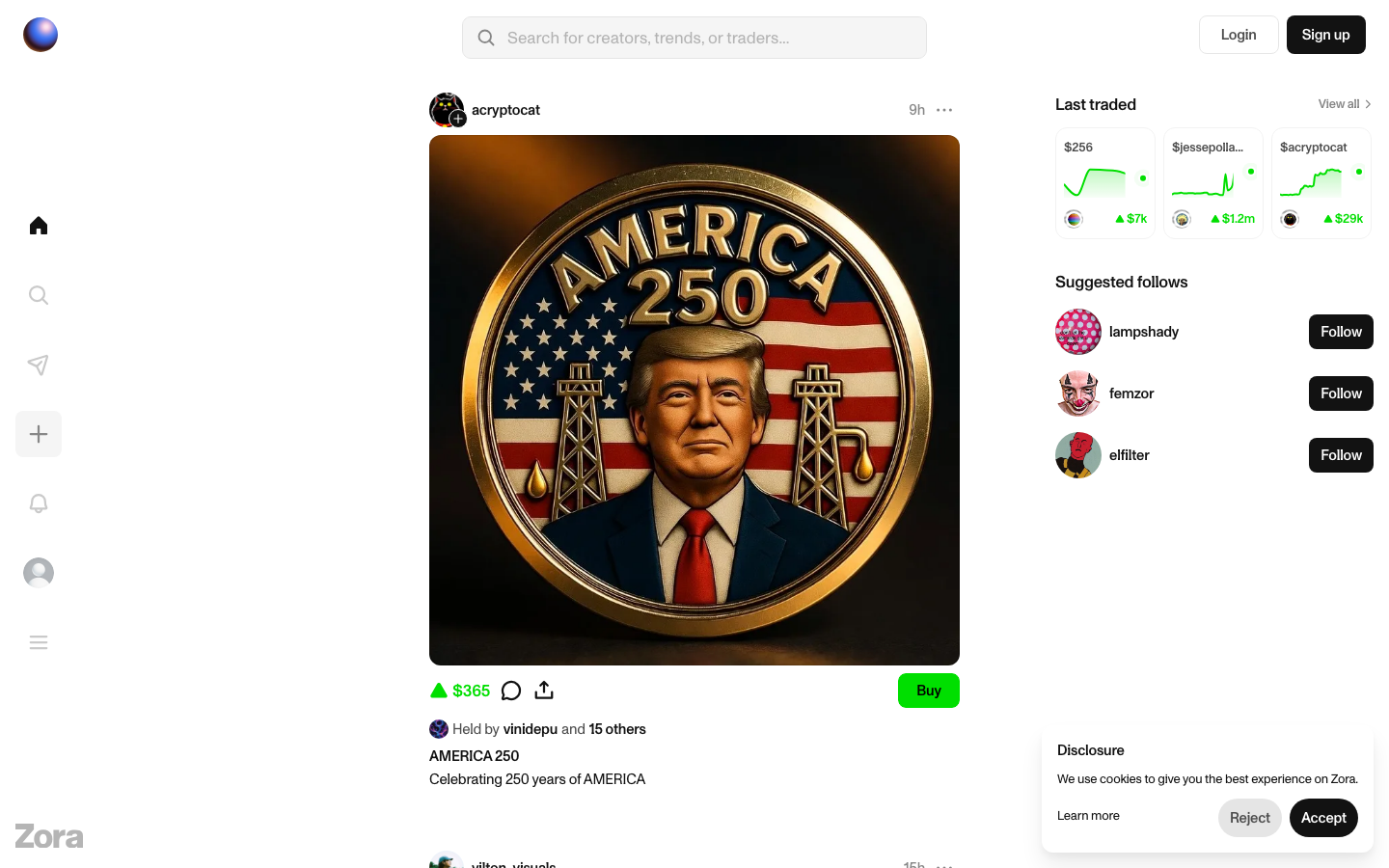 Screenshot of zora.co — Crypto & Web3 website design